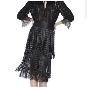 Alice + Olivia black lace and leather skirt